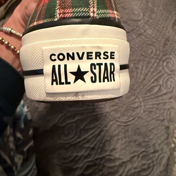 Converse High Top Red Plaid with Gold Laces - Picture 6 of 8